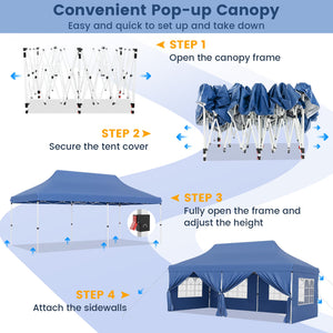 10 x 20 FT Pop up Canopy with 6 Sidewalls and Windows and Carrying Bag for Party Wedding Picnic-Blue by DirectDeals
