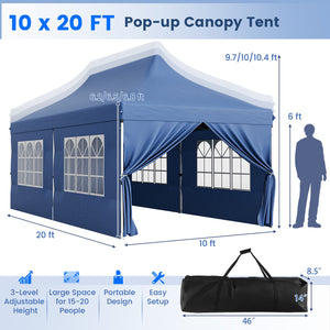 10 x 20 FT Pop up Canopy with 6 Sidewalls and Windows and Carrying Bag for Party Wedding Picnic-Blue by DirectDeals