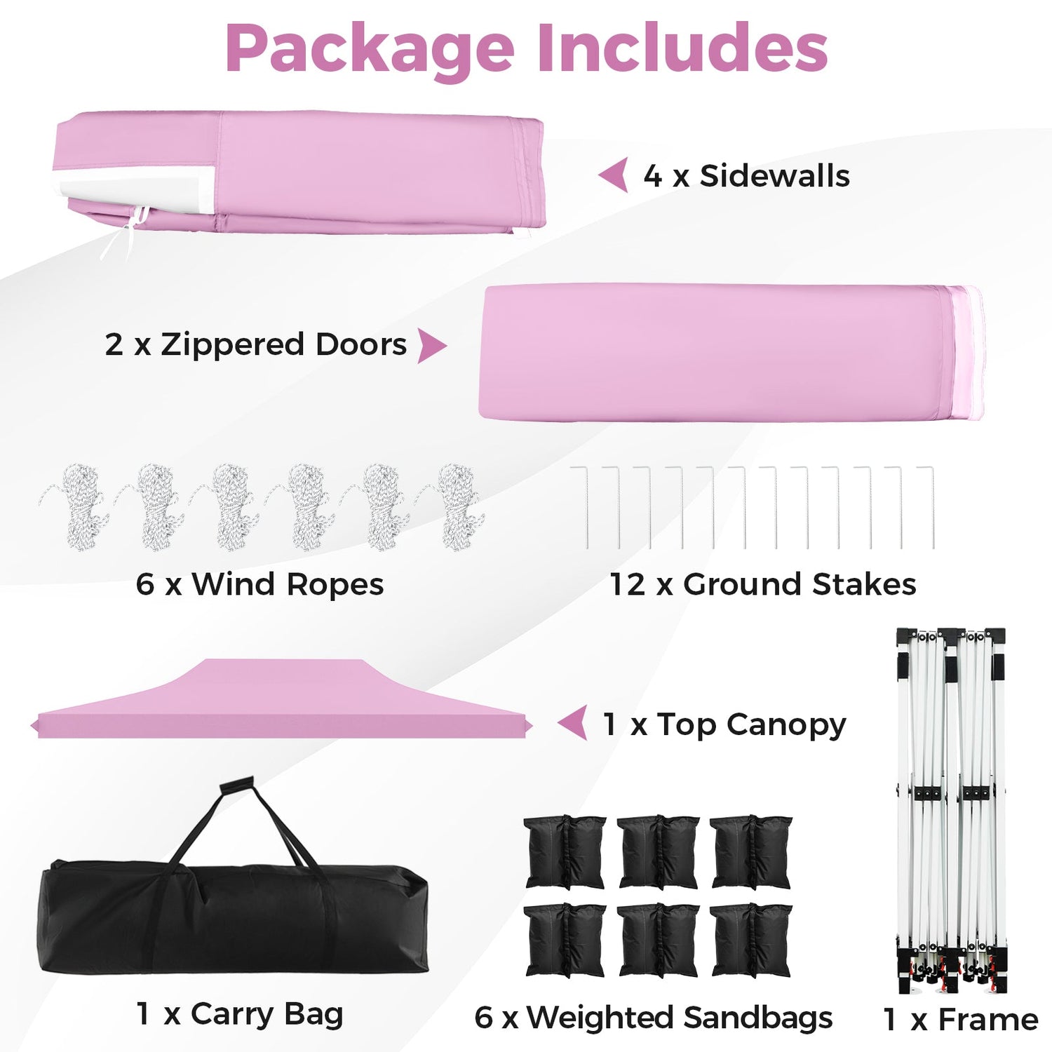 10 x 20 Feet Pop up Canopy with 6 Sidewalls Windows and Carrying Bag-Pink by DirectDeals
