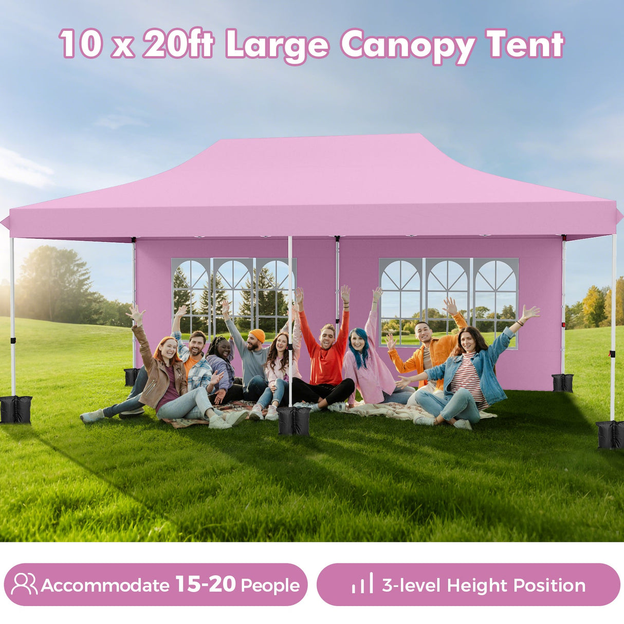 10 x 20 Feet Pop up Canopy with 6 Sidewalls Windows and Carrying Bag-Pink by DirectDeals
