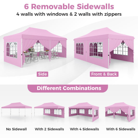 10 x 20 Feet Pop up Canopy with 6 Sidewalls Windows and Carrying Bag-Pink