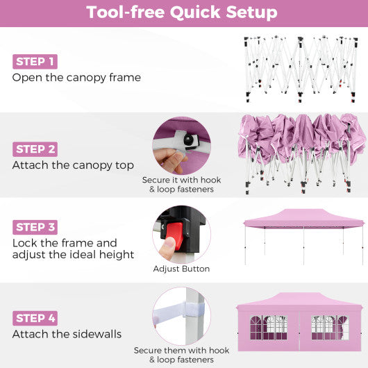 10 x 20 Feet Pop up Canopy with 6 Sidewalls Windows and Carrying Bag-Pink