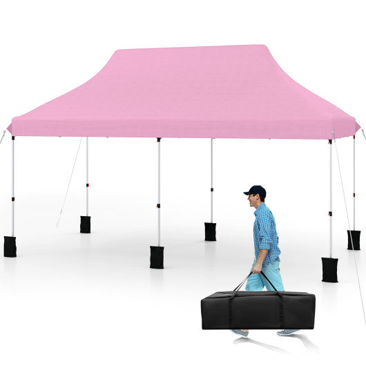 10 X 20 FT Pop up Canopy Tent Foldable Portable Outdoor Gazebo with Carry Bag-Pink