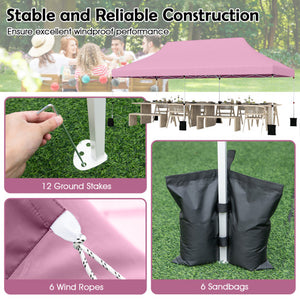 10 X 20 FT Pop up Canopy Tent Foldable Portable Outdoor Gazebo with Carry Bag-Pink