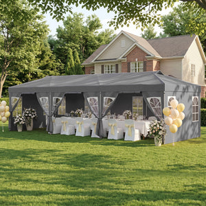 10 x 30 FT Pop Up Canopy Tent with 8 Sidewalls and Adjustable Height-Gray