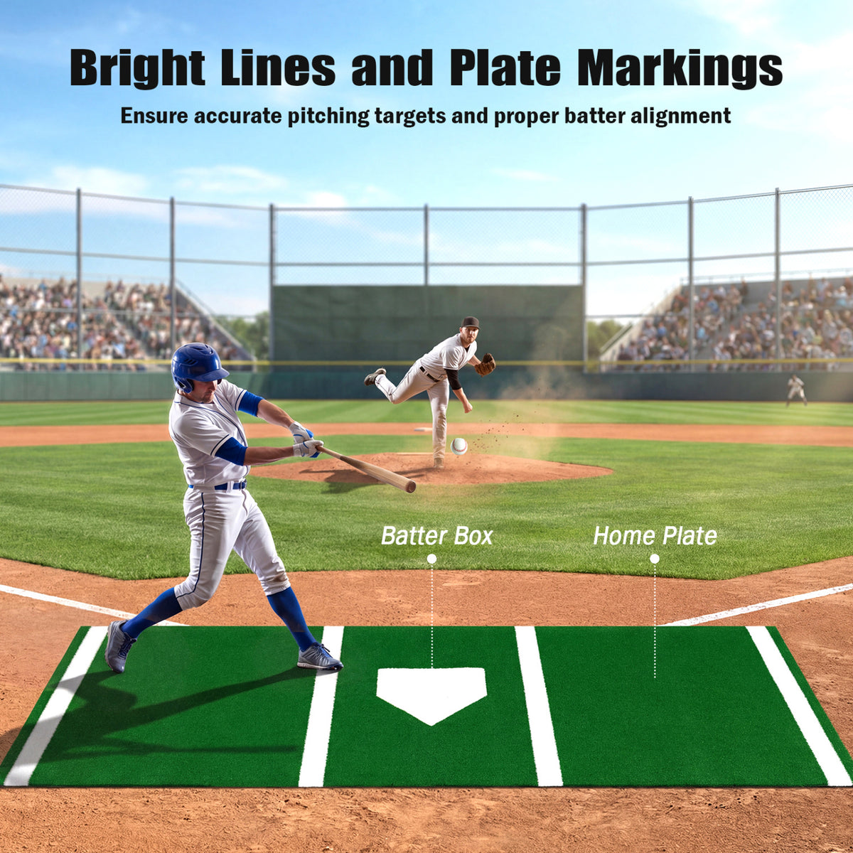 10 x 3.8 ft Baseball and Softball Hitting Mat with Home Plate-Green