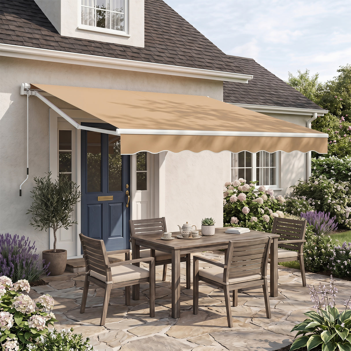 10 x 8.2 Feet Retractable Awning with Easy Opening Manual Crank Handle-Brown