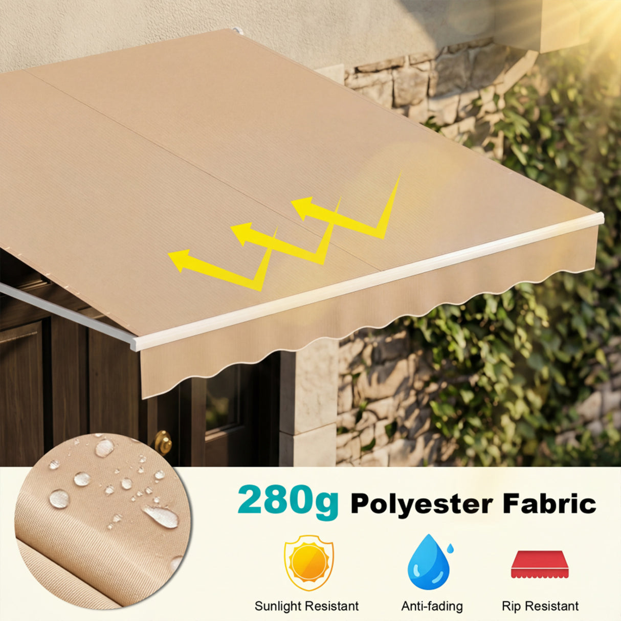10 x 8.2 Feet Retractable Awning with Easy Opening Manual Crank Handle-Brown