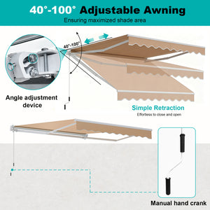 10 x 8.2 Feet Retractable Awning with Easy Opening Manual Crank Handle-Brown