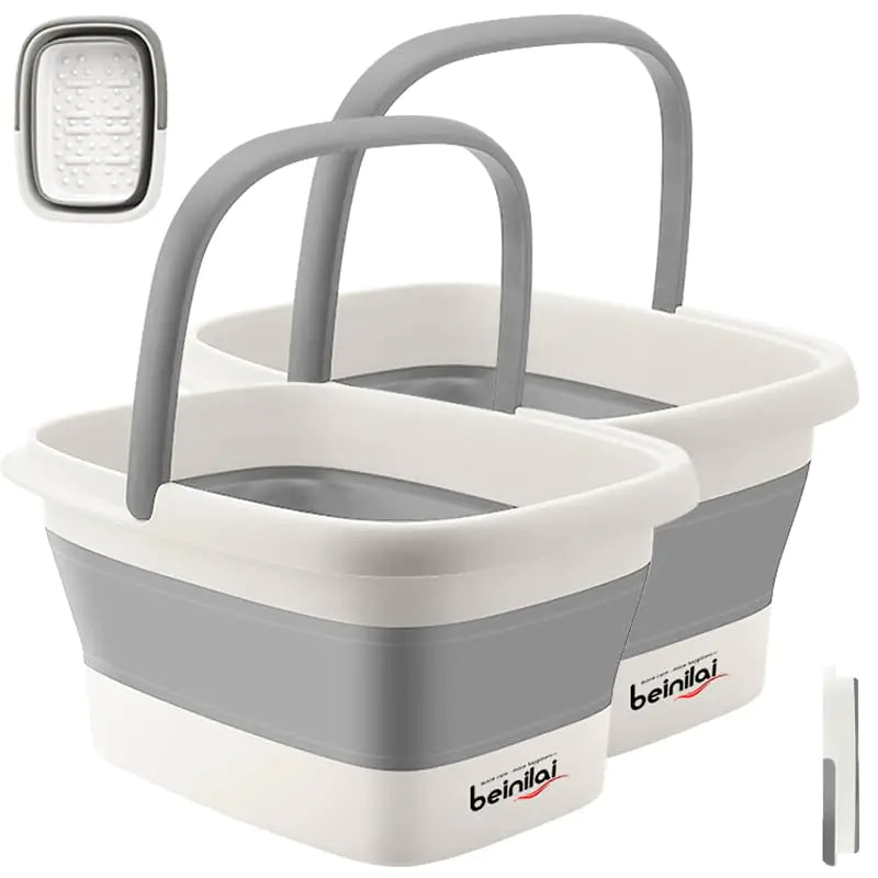 Collapsible Foot Bath Basin for Soaking Feet,Foot Soak Tub,Plastic Foot Bucket with Handles and Massage Acupoint,Foldable Laundry Basket-Gery (2 Pack) 2 Pack Gray