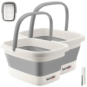 Collapsible Foot Bath Basin for Soaking Feet,Foot Soak Tub,Plastic Foot Bucket with Handles and Massage Acupoint,Foldable Laundry Basket-Gery (2 Pack) 2 Pack Gray