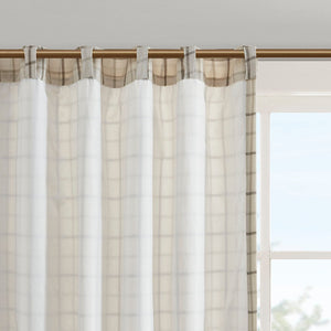 Plaid Rod Pocket and Back Tab Curtain Panel with Fleece Lining Natural 50x95