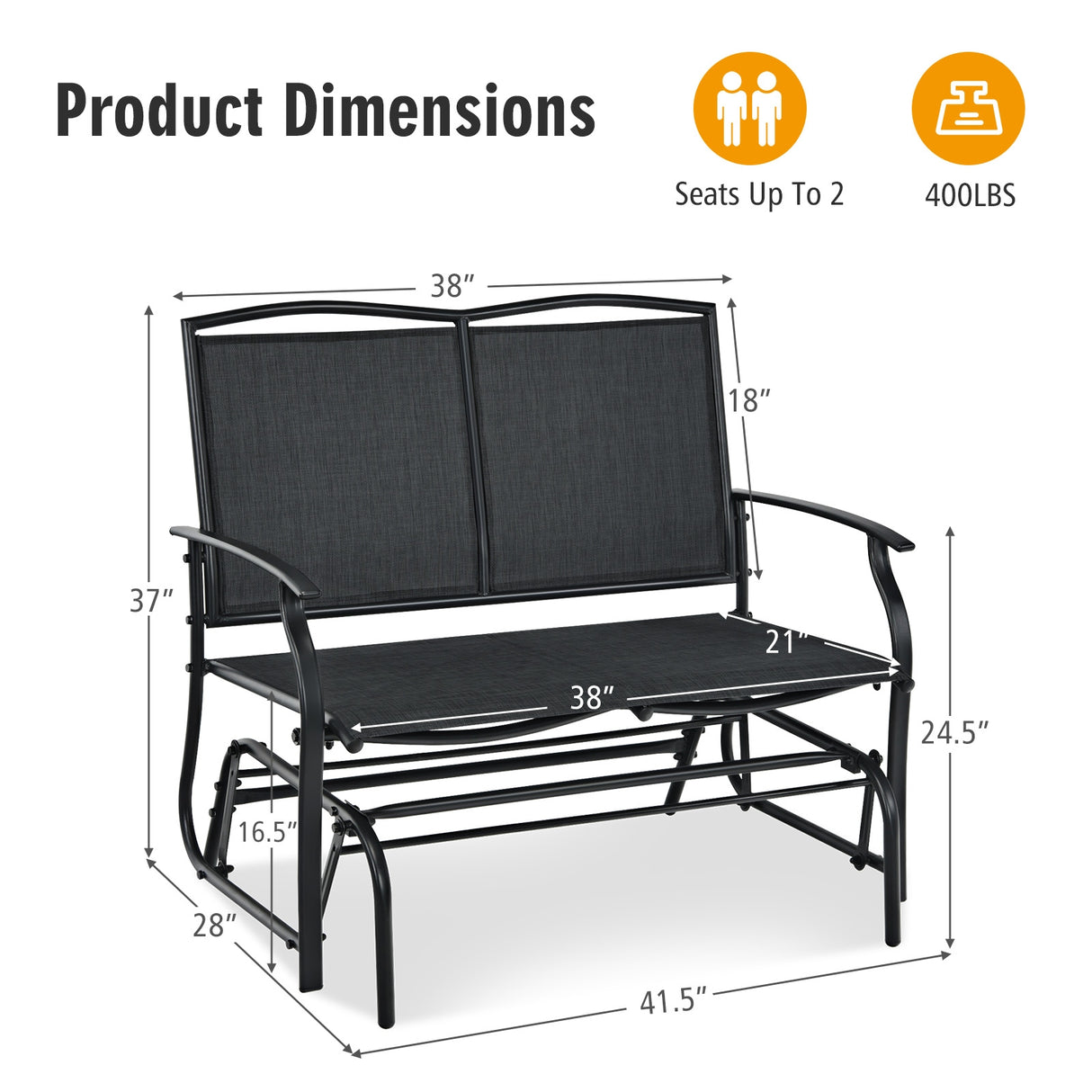 Iron Patio Rocking Chair for Outdoor Backyard and Lawn-Gray