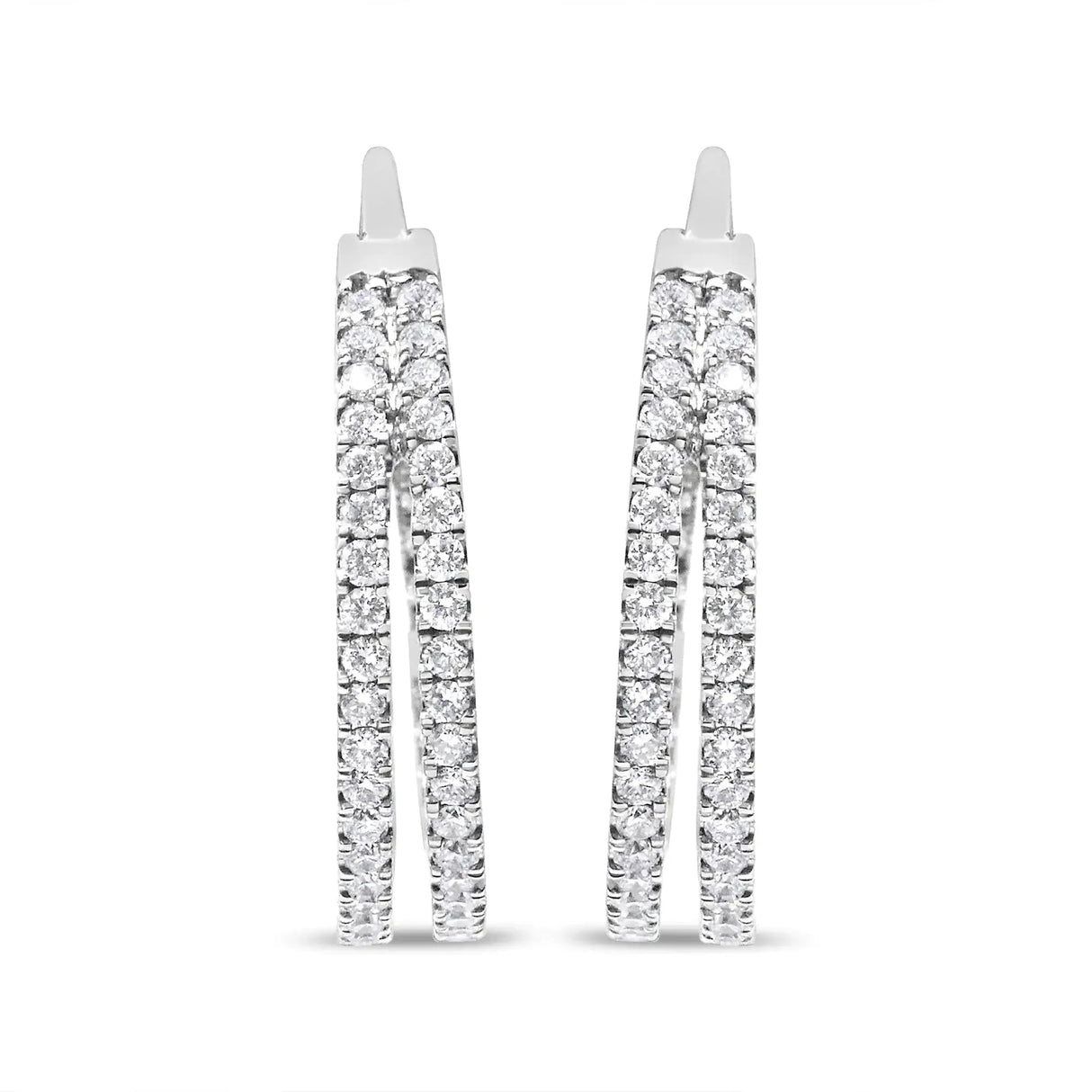 10K White Gold 1 1/2 Cttw Lab Grown Diamond Inside Out Double Row Split Criss Cross 3/4" Inch Hoop Earrings (G-H Color, SI1-SI2 Clarity)