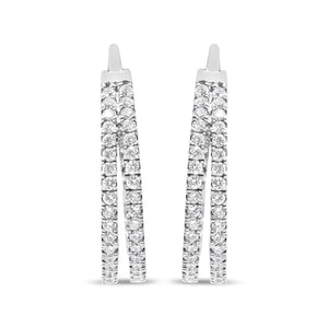 10K White Gold 1 1/2 Cttw Lab Grown Diamond Inside Out Double Row Split Criss Cross 3/4" Inch Hoop Earrings (G-H Color, SI1-SI2 Clarity)