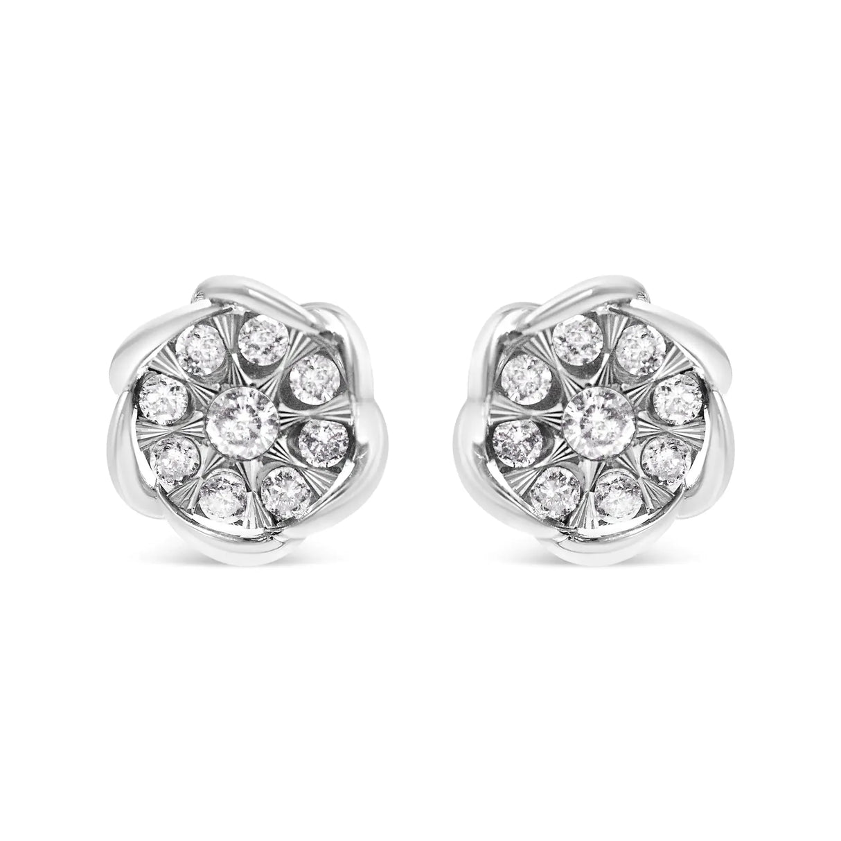10K White Gold 1/2 Cttw Diamond Floral Cluster Swirl Stud Earrings (H-I Color, I1-I2 Clarity)