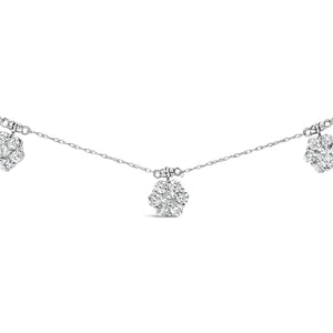 10K White Gold 3.0 Cttw Round-Cut Diamond 7 Stone Cluster Station Necklace (H-I Color, I1-I2 Clarity) - 18"