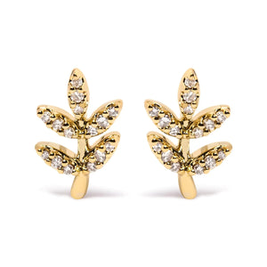 10K Yellow Gold 1/10 Cttw Diamond Accented Leaf and Branch Stud Earrings (H-I Color, I1-I2 Clarity)