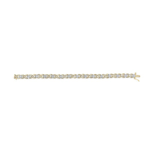 10K Yellow Gold 3.00 Cttw Round-Cut and Baguette-Cut Diamond 'XOXO' Floral Design 7.50" Bracelet (J-K Color, I1-I2 Clarity)