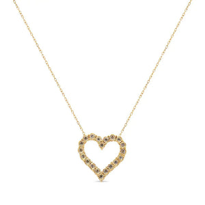 10K Yellow Gold Flashed .925 Sterling Silver 1/2 Cttw Champagne Diamond Miracle Plate Heart Pendant Necklace (K-L Color, I1-I2 Clarity) - 18"