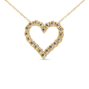 10K Yellow Gold Flashed .925 Sterling Silver 1/2 Cttw Champagne Diamond Miracle Plate Heart Pendant Necklace (K-L Color, I1-I2 Clarity) - 18"