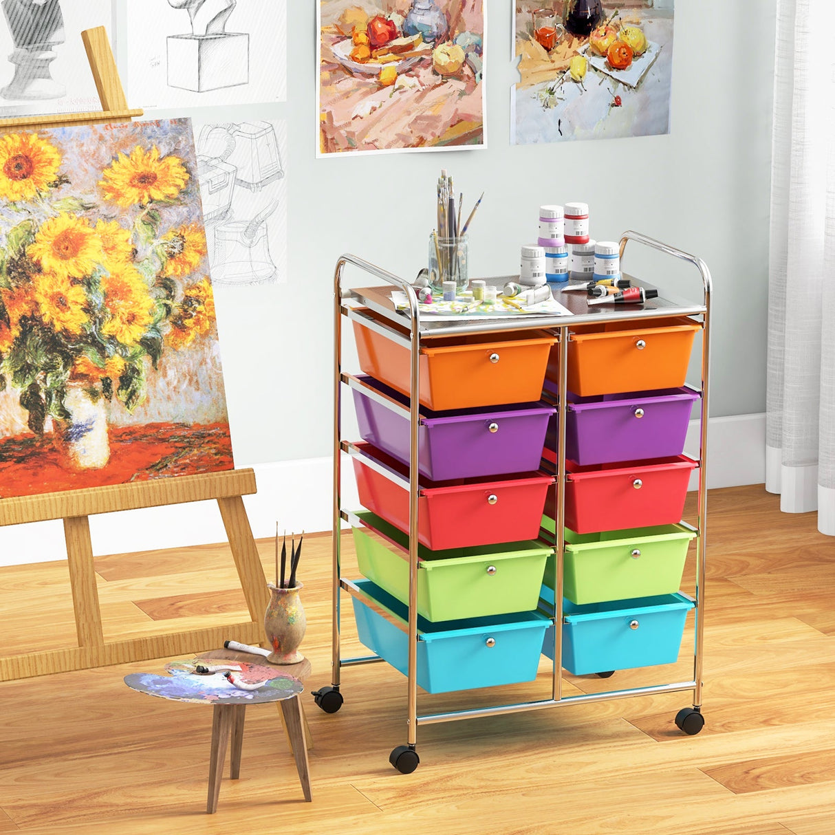10-Drawer Rolling Storage Cart-Deep Multicolor by DirectDeals