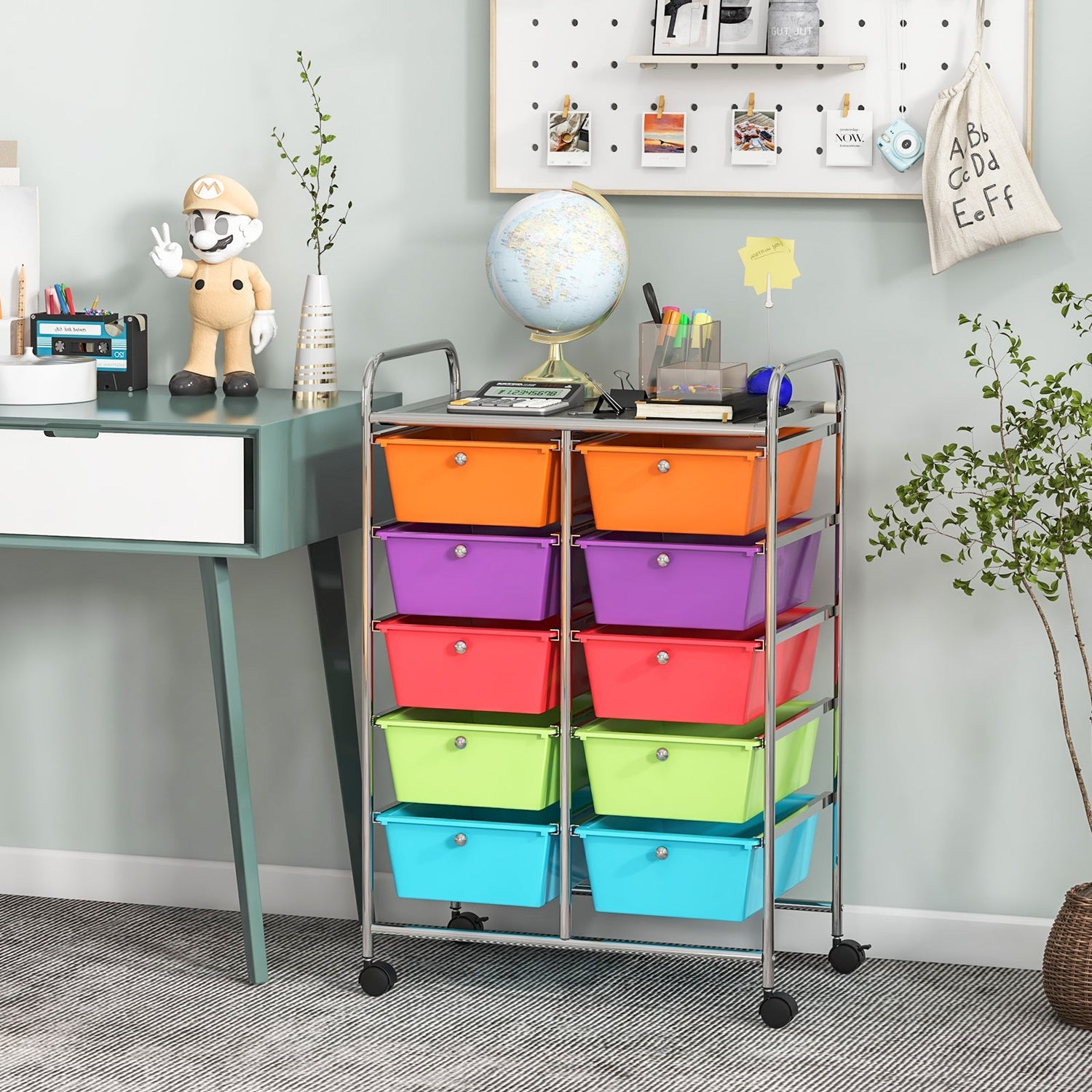 10-Drawer Rolling Storage Cart-Deep Multicolor by DirectDeals