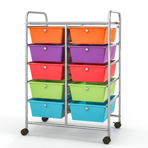 10-Drawer Rolling Storage Cart-Deep Multicolor by DirectDeals