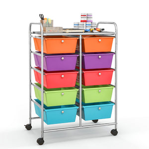 10-Drawer Rolling Storage Cart-Deep Multicolor by DirectDeals