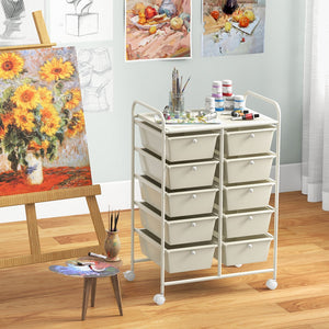 10-Drawer Rolling Storage Cart-White by DirectDeals
