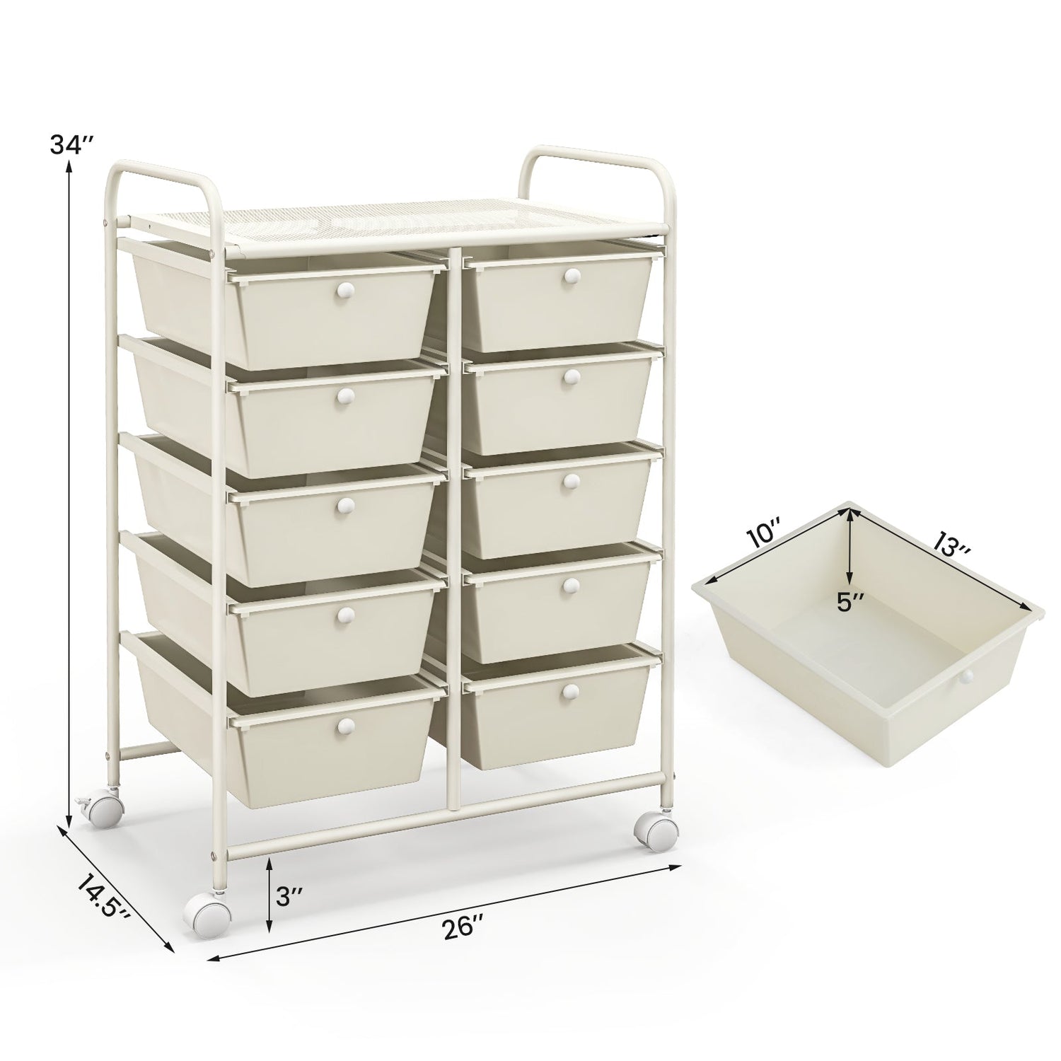 10-Drawer Rolling Storage Cart-White by DirectDeals