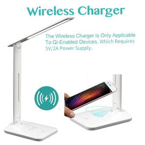 10W LED Desk Lamp with phone Wireless Charger, USB Charging Port, Dimmable Eye-Caring Office Lamp for Work,  Folding Design Decorative Table Lamp Cute Study Lamps for Bedroom Décor
