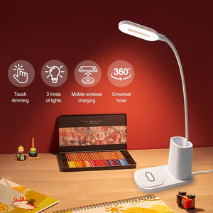 10W QI Quick Wireless Charging LED Desk Lamp Flexible Touch Dimmable Eye Protect Reading Table Light Bedroom Office Table Lamp Decorative Table Lamp Cute Study Lamps for Bedroom Décor