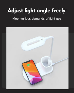 10W QI Quick Wireless Charging LED Desk Lamp Flexible Touch Dimmable Eye Protect Reading Table Light Bedroom Office Table Lamp Decorative Table Lamp Cute Study Lamps for Bedroom Décor