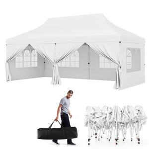 10 x 20 FT Pop up Canopy with 6 Sidewalls and Windows and Carrying Bag for Party Wedding Picnic-White by DirectDeals