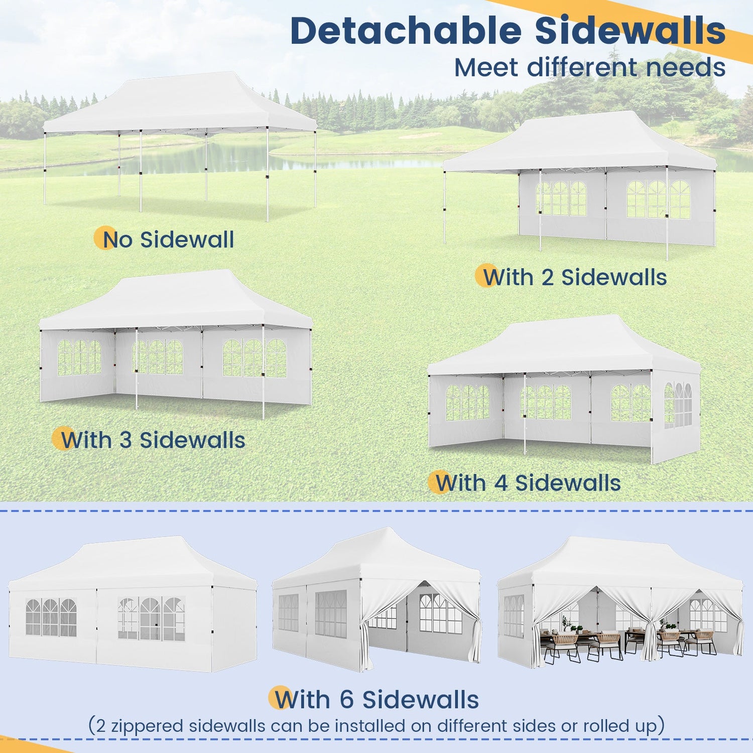 10 x 20 FT Pop up Canopy with 6 Sidewalls and Windows and Carrying Bag for Party Wedding Picnic-White by DirectDeals