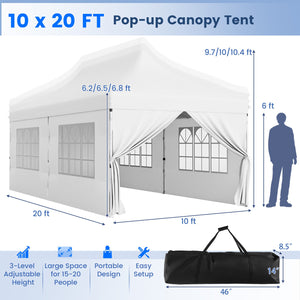 10 x 20 FT Pop up Canopy with 6 Sidewalls and Windows and Carrying Bag for Party Wedding Picnic-White by DirectDeals