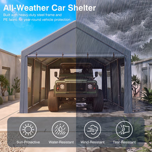 10x20 FT Portable Garage with 2 Doors & 4 Mesh Windows and PE Cover for Car-Gray