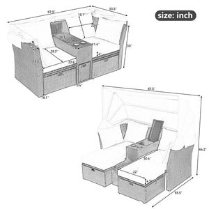 2 Seater Outdoor Patio Daybed Outdoor Double Daybed Outdoor Loveseat Sofa Set With Foldable Awning And Cushions For Garden, Balcony, Poolside by Couch.com