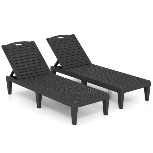 Outdoor PP Chaise Lounge Chairs Set of 2 with 4-Position Adjustable Backrests-Black
