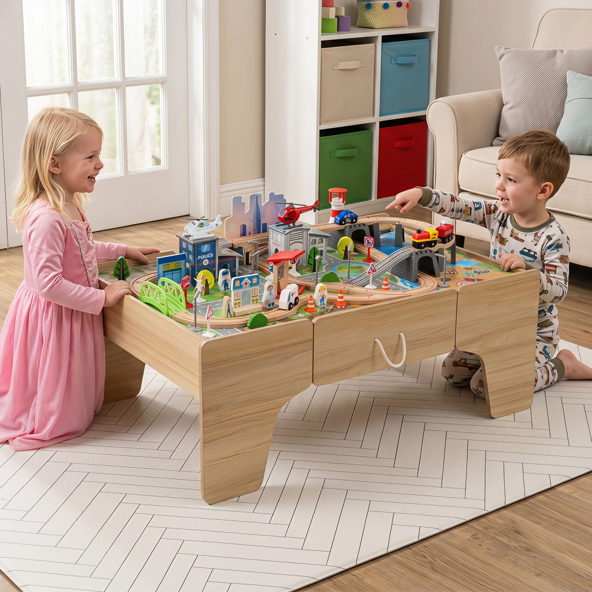 110-Piece Wooden Train Table for Toddlers 3+ Years Old