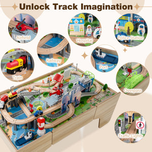 110-Piece Wooden Train Table for Toddlers 3+ Years Old
