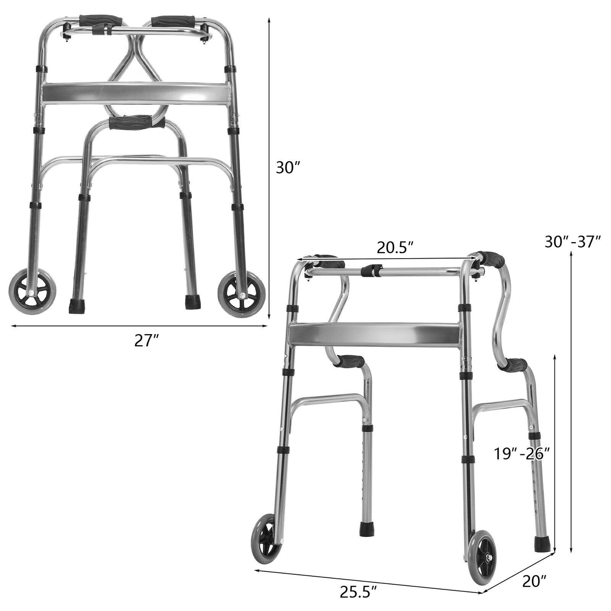 Aluminum Heavy-Duty Folding Wheeled Stand-Assist Walker-Blue