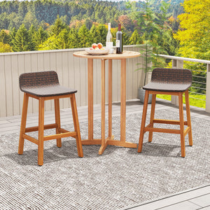 Solid Acacia Wood Bar Stools Set of 2 with Backrests and Footrests for Porch-Brown