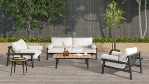 Zara - Dowel Frame Patio Coffee Table With Teak Top - Black / Natural / Teak by Couch.com