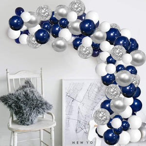 112/152 PCS White Silver Nave Blue Party Balloons Garland Kit Wedding Birthday Decoration Bridal Balloons For Weddings Aniversaly Parties and Boy Birthday In Modern Luxury Elegant Design