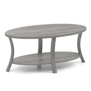 Oval Coffee Table 2-Tier Center Table with Storage Shelf-Gray
