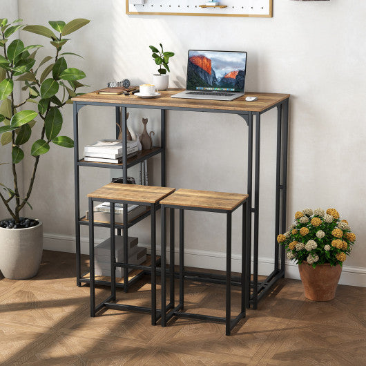 3-Piece Bar Table Set for 2 Bar-Height Dining Table with 2 Stools-Rustic Brown