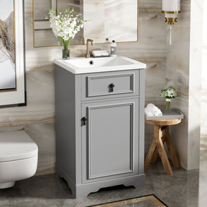 Elegant Bathroom Vanity With Ceramic Sink, Soft Close Door, Adjustable Shelf