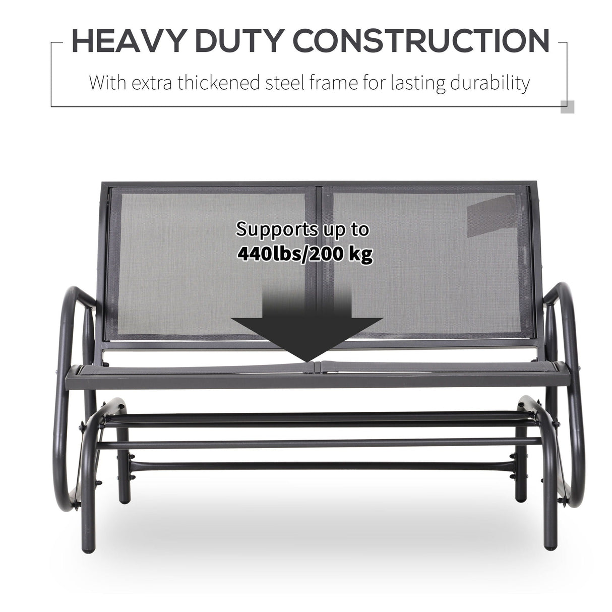 Outsunny - 2 Person Outdoor Glider Bench, Patio Double Swing Rocking Chair Loveseat With Powder Coated Steel Frame For Backyard Garden Porch - Gray by Couch.com